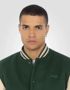 Blouson teddy vert et beige, cuir de vachette - VERT/BEIGE
