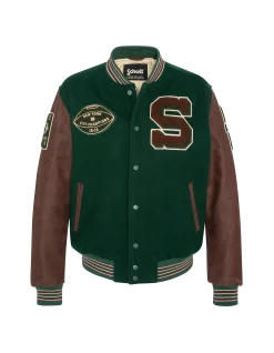 Blouson teddy vert et cordovan, cuir de vachette - VERT/CORDOVAN
