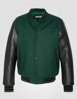 Blouson teddy vert et noir, cuir de vachette - VERT/NOIR