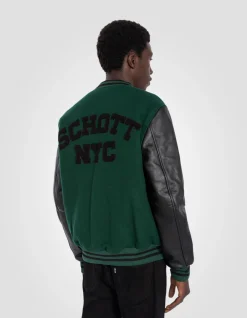 Blouson teddy vert et noir, cuir de vachette - VERT/NOIR