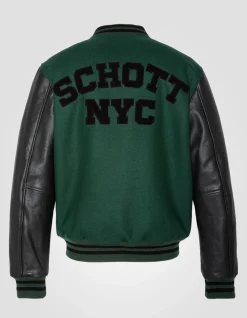 Blouson teddy vert et noir, cuir de vachette - VERT/NOIR