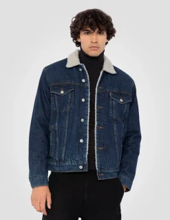 Blouson trucker bleu - BLEU