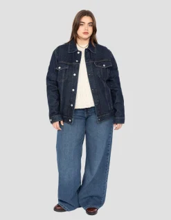 Blouson trucker bleu, grande taille - BLEU