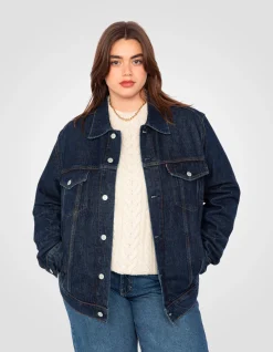 Blouson trucker bleu, grande taille - BLEU