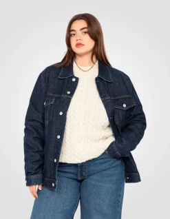 Blouson trucker bleu, grande taille - BLEU