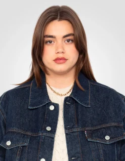 Blouson trucker bleu, grande taille - BLEU