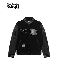 Blouson varsity en cuir homme noir Schott NYC® x The Kooples - NOIR