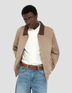 Blouson vintage taupe bi-matière - TAUPE