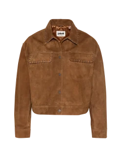 Blouson western court caramel, chèvre velours - CARAMEL
