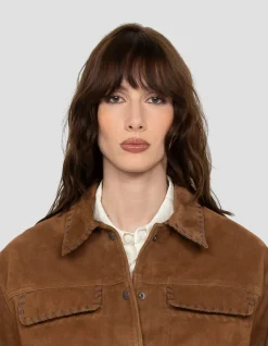 Blouson western court caramel, chèvre velours - CARAMEL