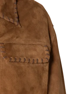 Blouson western court caramel, chèvre velours - CARAMEL