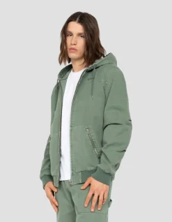 Blouson worker canvas vert à capuche - VERT FUMÉ
