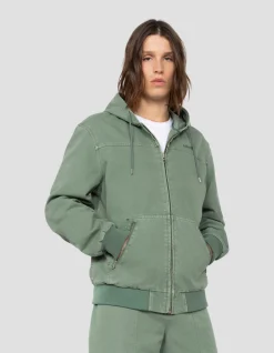 Blouson worker canvas vert à capuche - VERT FUMÉ