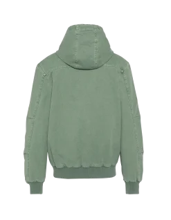 Blouson worker canvas vert à capuche - VERT FUMÉ