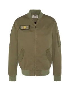 Bomber badgé kaki type MA-1 en coton lavé - KAKI