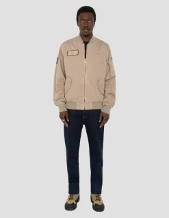 Bomber badgé taupe type MA-1 en coton lavé - TAUPE