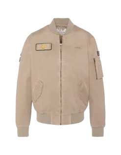 Bomber badgé taupe type MA-1 en coton lavé - TAUPE