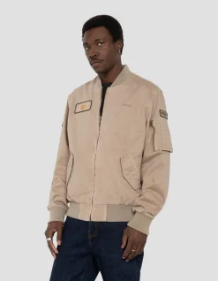 Bomber badgé taupe type MA-1 en coton lavé - TAUPE