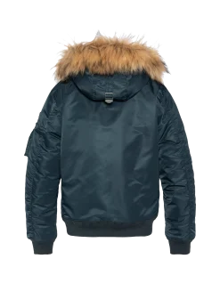 Bomber bleu marine avec capuche en fausse fourrure - MARINE