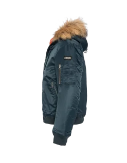 Bomber bleu marine avec capuche en fausse fourrure - MARINE