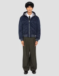 Bomber bleu marine foncé lavé à capuche en nylon recyclé - MARINE FONCÉ