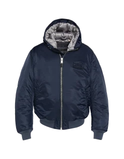 Bomber bleu marine foncé lavé à capuche en nylon recyclé - MARINE FONCÉ