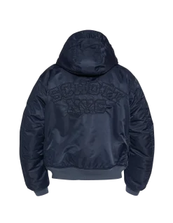 Bomber bleu marine foncé lavé à capuche en nylon recyclé - MARINE FONCÉ
