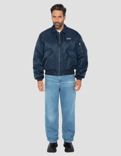 Bomber CWU 90's bleu marine en nylon recyclé, coupe oversize - MARINE