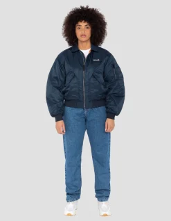 Bomber CWU 90's bleu marine en nylon recyclé, coupe oversize - MARINE
