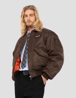 Bomber CWU 90's marron foncé en nylon recyclé, coupe oversize - MARRON FONCÉ