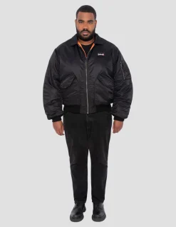 Bomber CWU 90's noir en nylon recyclé, coupe oversize, grande taille - NOIR