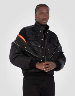 Bomber flyer 90's noir, veste amovible, en nylon recyclé - NOIR