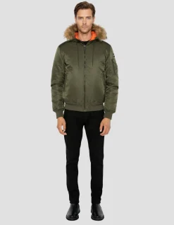Bomber kaki avec capuche en fausse fourrure - KAKI