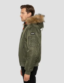 Bomber kaki avec capuche en fausse fourrure - KAKI