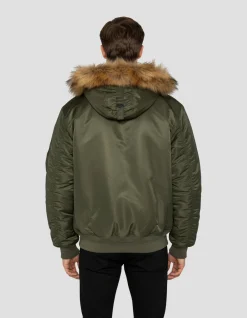 Bomber kaki avec capuche en fausse fourrure - KAKI