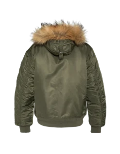 Bomber kaki avec capuche en fausse fourrure - KAKI