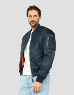 Bomber MA-1 bleu marine en nylon recyclé, coupe ajustée - MARINE