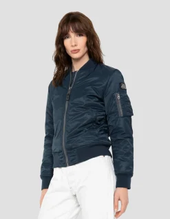 Bomber MA-1 bleu marine en nylon recyclé, coupe ajustée - MARINE