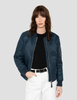 Bomber MA-1 bleu marine en nylon recyclé, coupe ajustée - MARINE