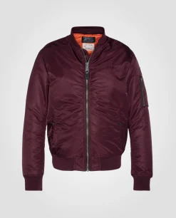 Bomber MA-1 bordeaux foncé en nylon recyclé, coupe ajustée - BORDEAUX FONCÉ
