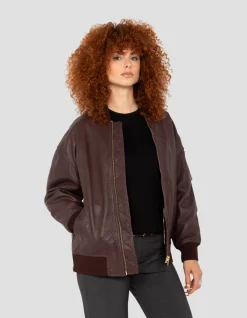 Bomber MA-1 bordeaux long, cuir d'agneau - BORDEAUX
