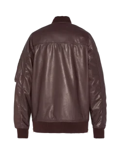 Bomber MA-1 bordeaux long, cuir d'agneau - BORDEAUX