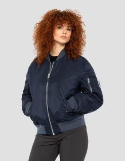 Bomber MA-1 lavé bleu marine foncé en nylon recyclé, coupe confort - MARINE FONCÉ