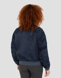 Bomber MA-1 lavé bleu marine foncé en nylon recyclé, coupe confort - MARINE FONCÉ