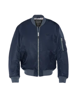 Bomber MA-1 lavé bleu marine foncé en nylon recyclé, coupe confort, grande taille - MARINE FONCÉ