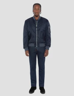 Bomber MA-1 lavé bleu marine foncé en nylon recyclé, coupe confort - MARINE FONCÉ