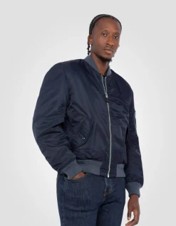 Bomber MA-1 lavé bleu marine foncé en nylon recyclé, coupe confort - MARINE FONCÉ
