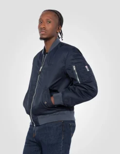 Bomber MA-1 lavé bleu marine foncé en nylon recyclé, coupe confort - MARINE FONCÉ