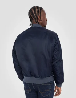 Bomber MA-1 lavé bleu marine foncé en nylon recyclé, coupe confort - MARINE FONCÉ