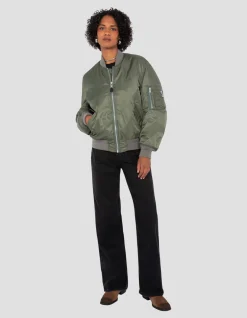Bomber MA-1 lavé vert en nylon recyclé, coupe confort - VERT US